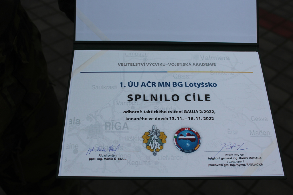 Certifikát o úspěšném absolvování odborného taktického cvičení