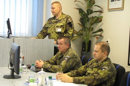 Colonel Jaroslav Ackermann (standing) is Czech Task Force NRF 2013 commander, Colonel Karel Schuch, and Colonel Vaclav Vlcek (right) from CZ MoD