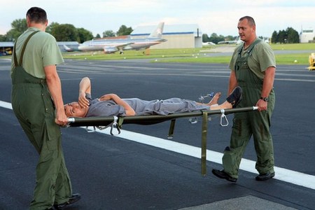 One of five wounded Libyans who arrived by Airbus A-319 for treatment in the Czech Republic (Jul 2012, Prague-Kbely Military Airport)