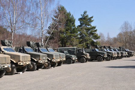 Equipment of Belgian light battalion before maintenance and transport back home