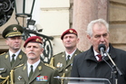President Milos Zeman speaks to new Czech soldiers after their taking the oath