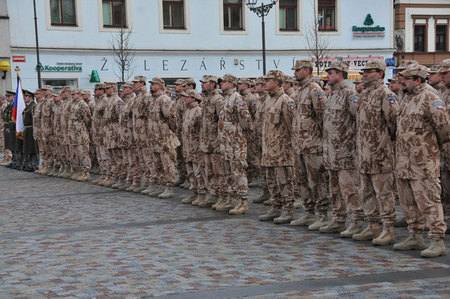 Soldiers lined up at the Masaryk Square