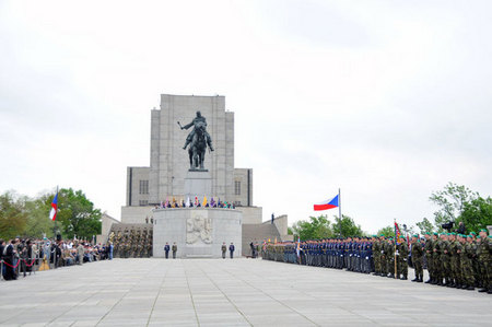 Units lined up to welcome Czech President Milos Zeman at the National Memorial at Prague-Vitkov. 8 May 2013