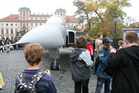 At the exhibition. Visitors admired a full-size model of SAAB 39 Gripen aircraft
