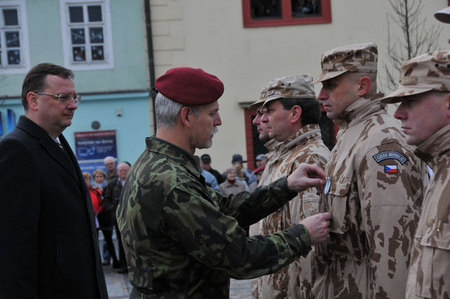 General Petr Pavel with Petr Necas hand over the badges of honour