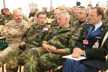 From the right: French Lieutenant Colonel Sebastien Dordhain (NATO Monitor), Czech Major General Frantisek Maleninsky, and German Lieutenant General Rainer Korff, Commander of the NATO Multinational Corps Northeast at the certification ceremony