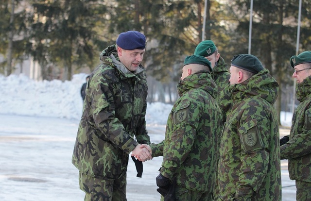 Czech Military and Air Attaché to Lithuania, LTC Tomas Riman, greeting Lithuanian soldiers