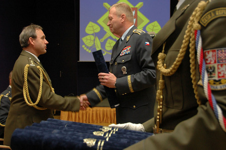 General Picek congratulates to a newly appointed Colonel