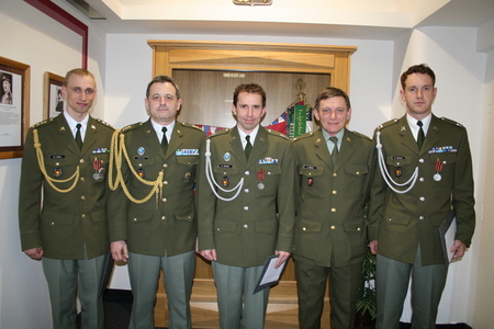 Winning team with its commander Colonel Jaroslav Jiru (second from the left) and Chief of the Physical Training at the Support Forces Major Vojtech Brcko (second from the right)