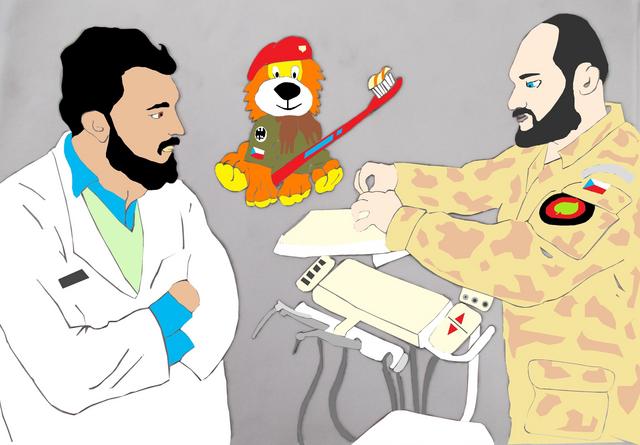 Lvíček Míra u zubařského křesla (z komixu)