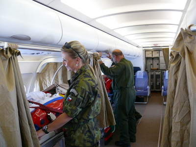 Airbus A-319 aircraft, equipped for MEDEVAC evacuation, transports Czech tourists injured in a bus accident from Croatia home (Jul 2012, Zadar, Croatia)